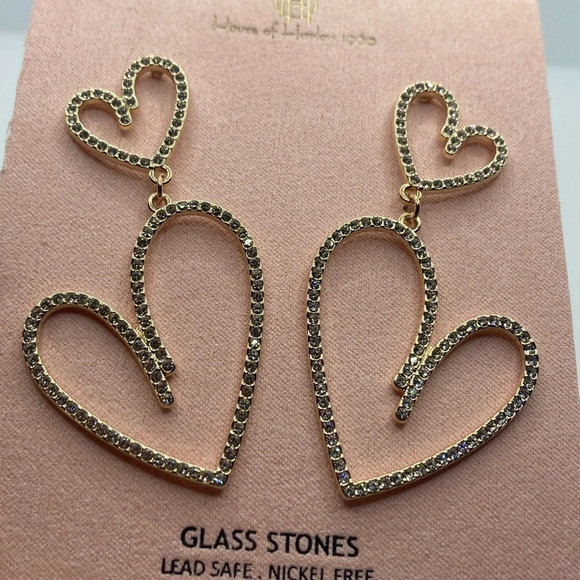 HOUSE OF HARLOW 1960 X-Large Jewel-Studded Double Hearts Romantic Earrings NWT - Picture 2 of 3